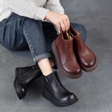 以一 Демисезонные кожаные универсальные комфортные ретро короткие сапоги, челси, воловья кожа, мягкая подошва
