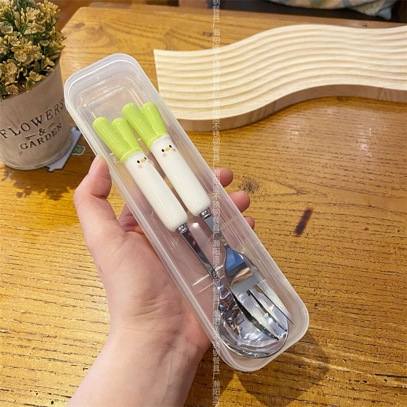 작은 양파 스푼 포크 세트 (투명 상자)