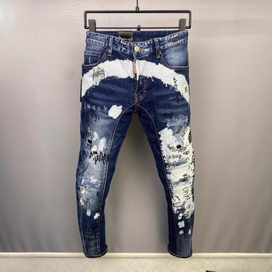 Hot-selling Denim Pants Men's d2 Slim-fit Casual Washed Three-dimensional Cutting Full Graffiti Letter Foot 2025