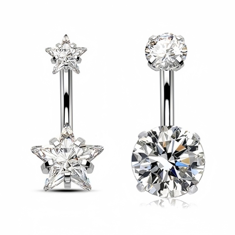 Stainless Steel Star Zircon Navel Ring Internally Threaded Belly Button Piercing Jewelry Wholesale detail image 4