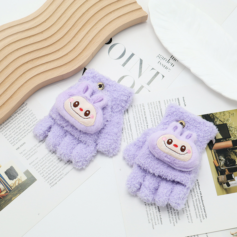 Guantes de invierno de medio dedo para niños niños niños niños niñas estudiantes lindos guantes de peluche de dibujos animados