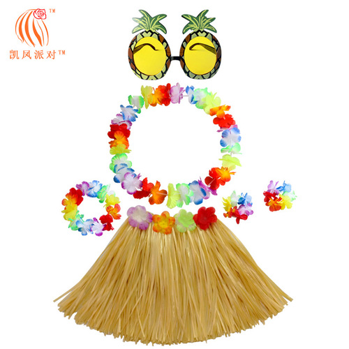 Hawaii 30CM single-layer grass skirt classic garland four-piece set pineapple glasses 6-piece combination set