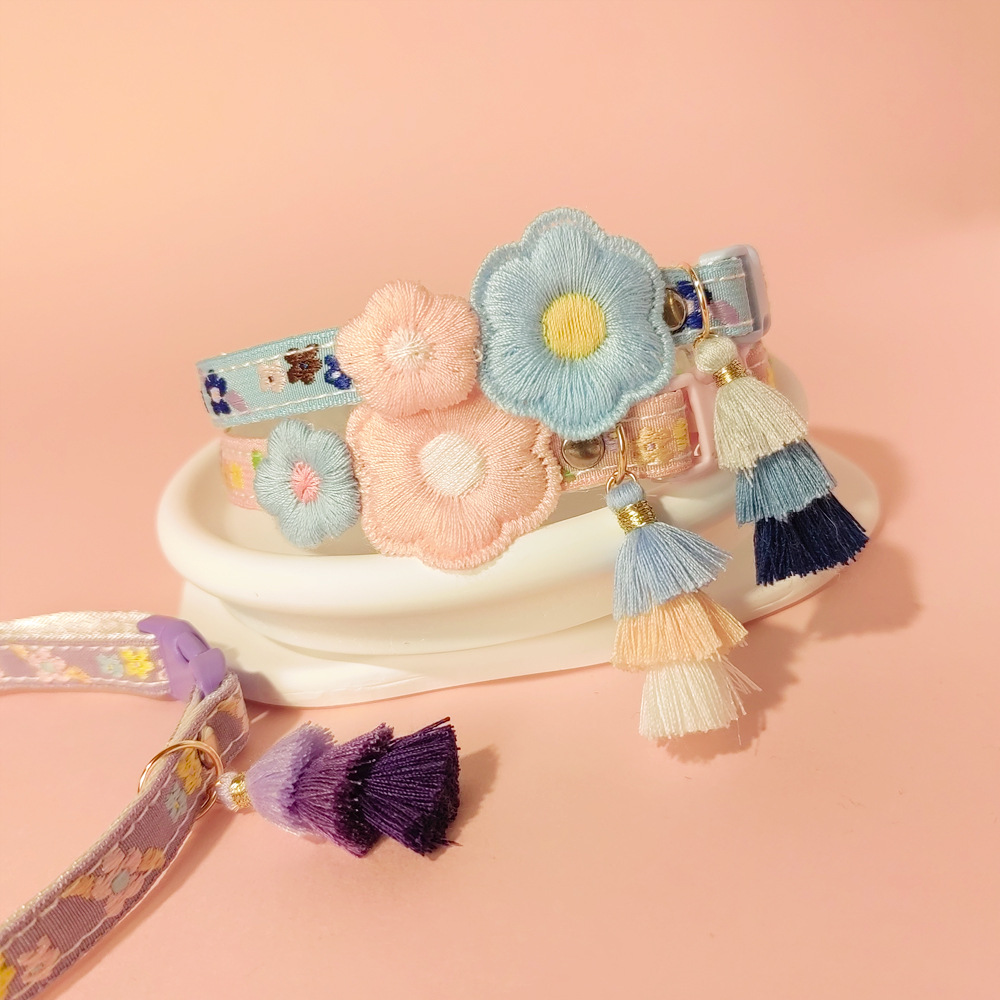 宠物猫项圈铃铛流苏彩色颈圈狗狗铃铛ins设计舒适颈链子可调节