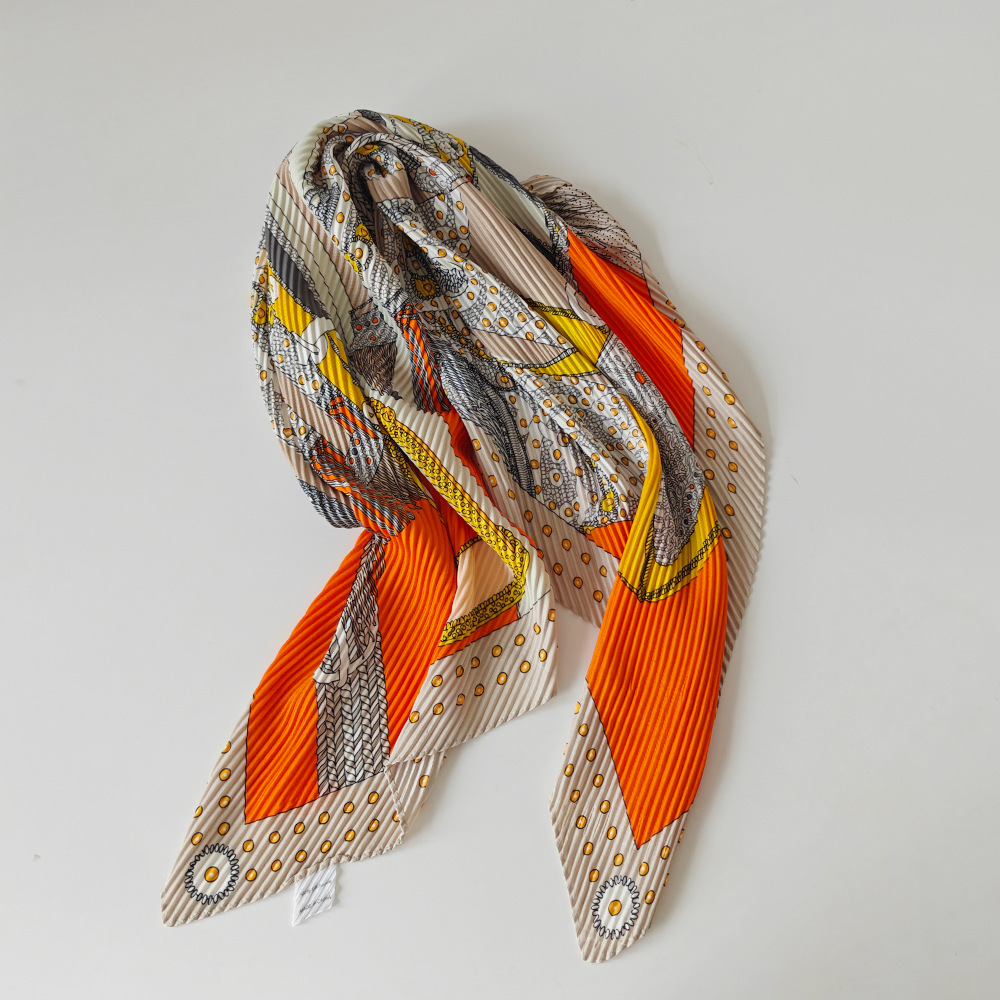 Bufanda de seda de sarga Retro para mujer, bufanda plisada de comercio exterior, bufanda estampada colorida, chal decorativo profesional de moda al por mayor