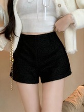 2025新款小香风新款白色粗花毛呢休闲裤女秋冬气质百搭直筒裤短裤