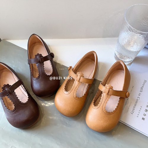 Retro Korean children's shoes shallow mouth children's leather shoes girls little princess single shoes baby grandma shoes scoop shoes 2024 spring and autumn