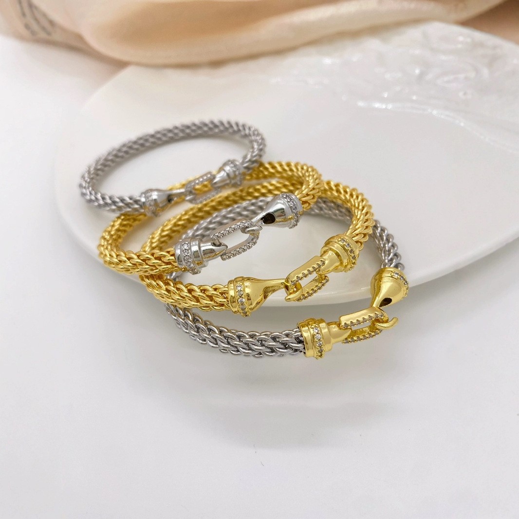 Zircon Inlay Material Wholesale Jewelry Simple Style Geometric Copper Zircon 18K Gold Plated Mixed Metal Inlay Bracelets Necklace