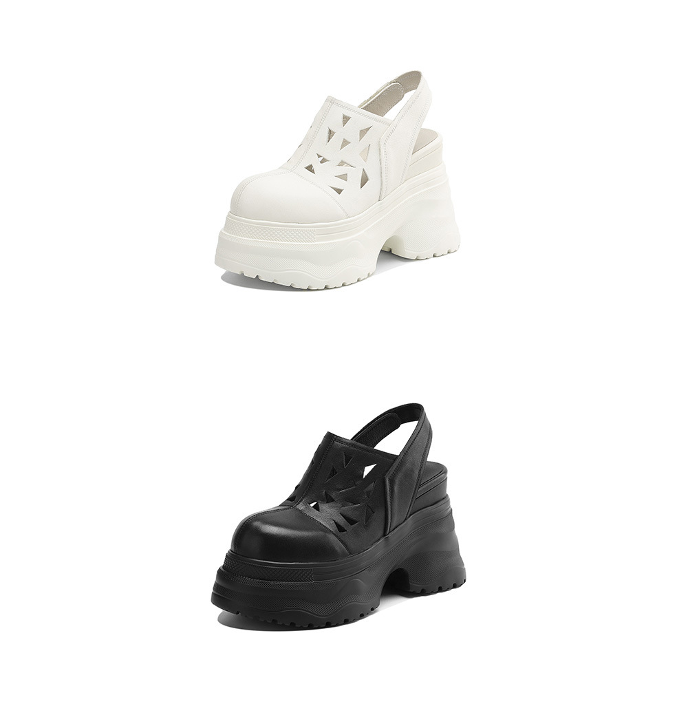 Giày sandal lỗ nữ đế xuồng platform cao 12 cm, bít mũi, dáng đế xốp nhẹ — đen, trắng chi tiết 19