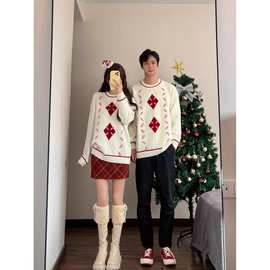 情侣装秋冬新款套头毛衣网红圣诞针织衫2025蛇年拜年红色套装