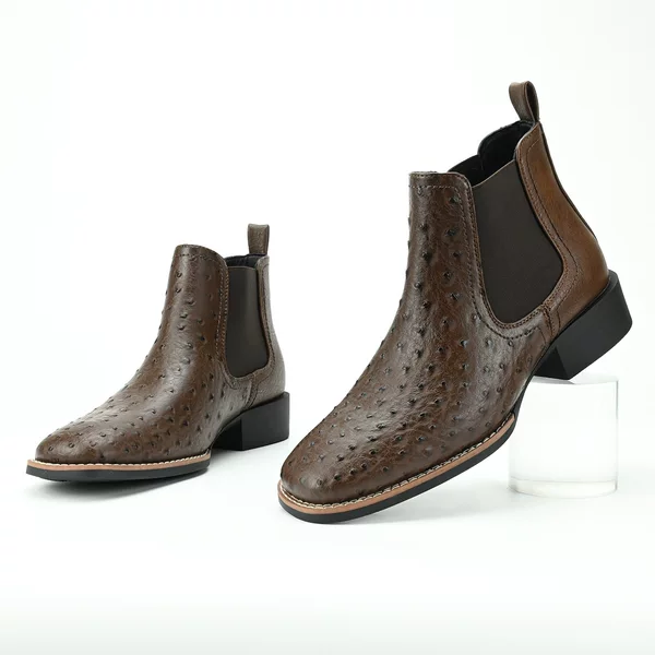 New Ostrich Pattern Chelsea Boots Thick Heel Short Boots Retro British Style Men's Boots