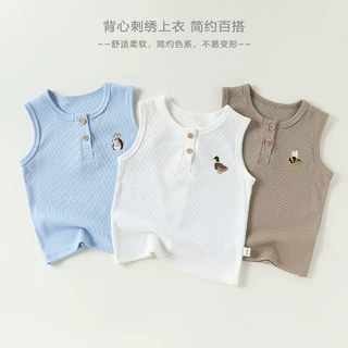 男女宝宝刺绣背心夏季儿童a类婴幼儿外穿上衣2026薄款无袖夏款t恤