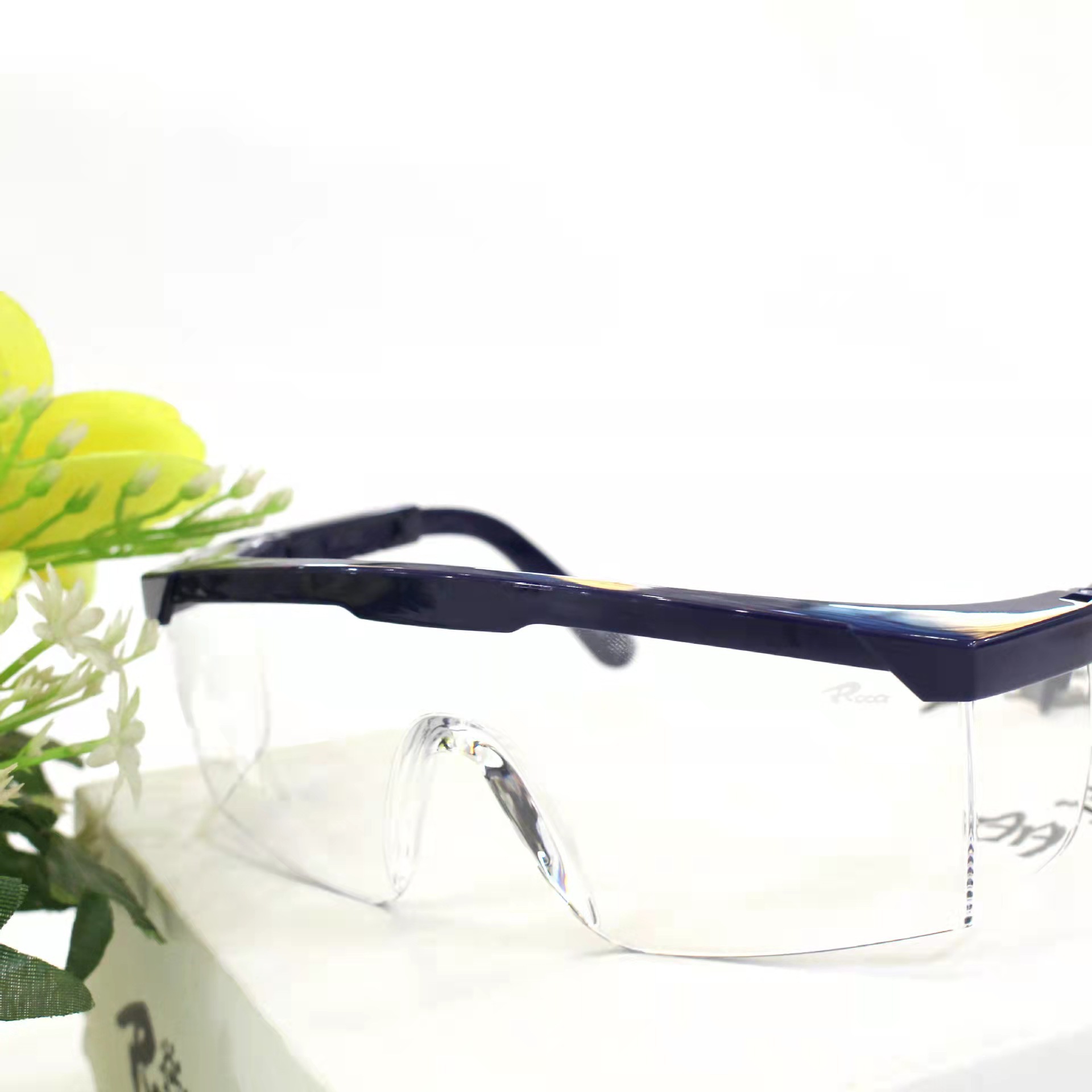 防风沙伸缩腿防护眼镜 防尘打磨劳保眼镜 防溅防冲击蓝白护目眼镜