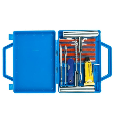 Car and Motorcycle Tire Repair Tool Set, Universal Quick Tire Repair Kit, Emergency Tire Repair Strips for Self-Driving, Cross-Border (Kempinq və səyahət) - blue-box-tire-repair-tool-13-piece-set