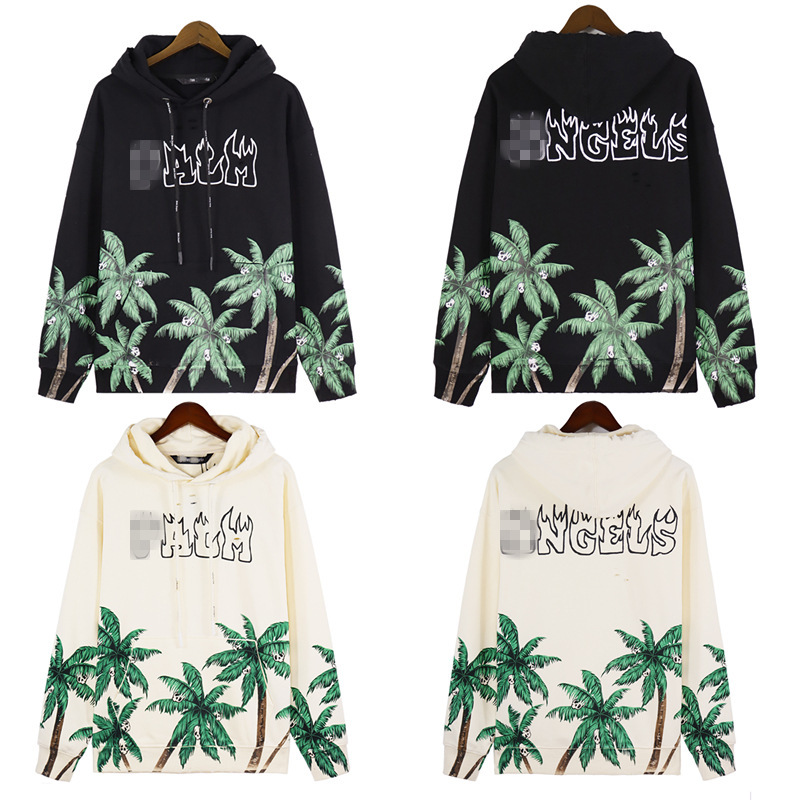 Cross-border European and American fashion brand Palm Angel coconut tree skull flame letter cut hooded sweater men's and women's hoodie coat