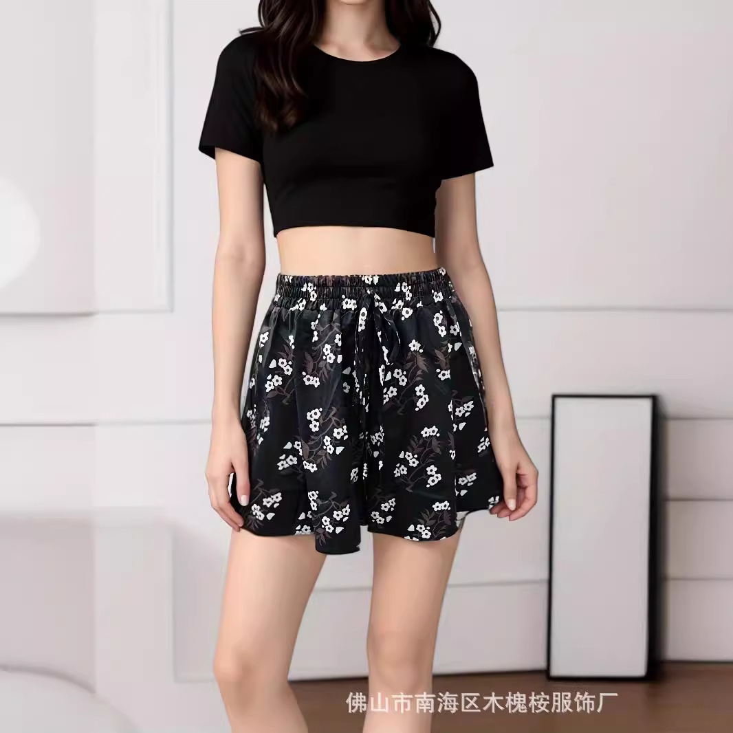 2025 Amazon Cross-Border Export Women's Summer New Style Comfortable Loose Casual Flower Printed Shorts and Culottes