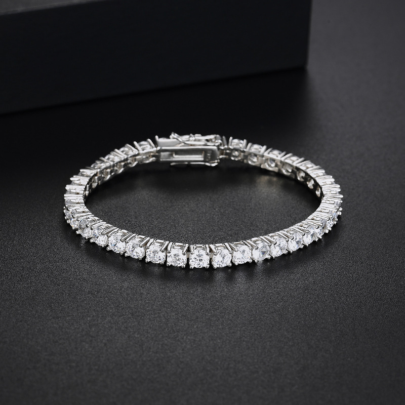 4mm High-Carbon Diamond Bracelet Hip-Hop Simple and Elegant Couple's High-End Super Shiny Full Diamond Single-Row Diamond Sterling Silver Tennis Chain