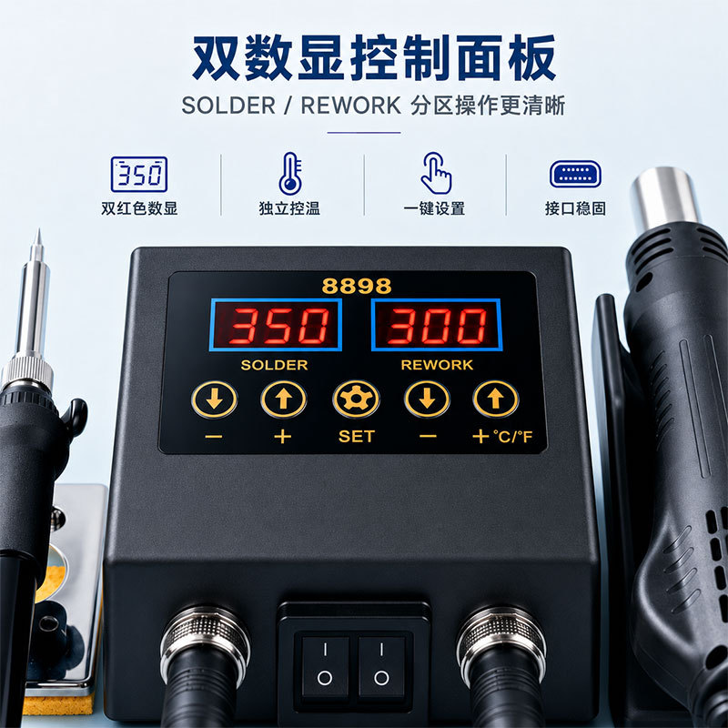 220V/110V iki funksiyalı lehimləmə və sökülmə stansiyası