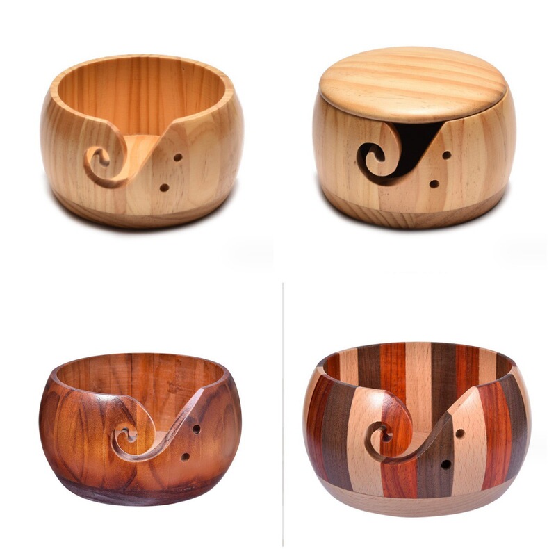Amazon Cross-border Creative Wooden Wool Bowl Wholesale Wool Weaving Storage Bowl Engraving Wool Bowl with Lid