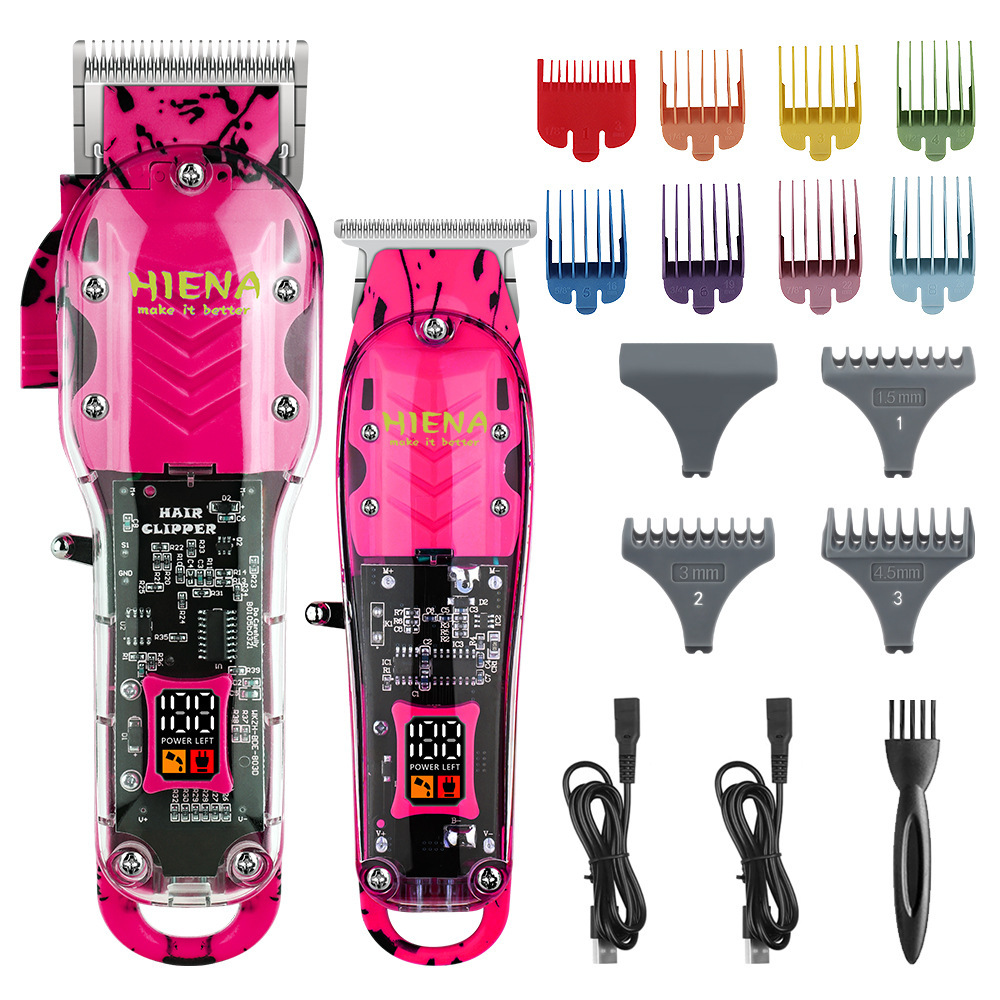 Cortadora de cabello profesional, pantalla digital LCD eléctrica, cuerpo transparente, máquina T01, traje recargable dos en uno, transfronterizo