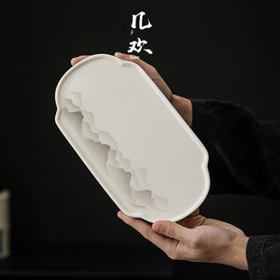 Several Huan Moet Fat Jade Ceramic Ink Landscape Dry Soaking Chinese Tea Tray Long Square small size Household White Porcelain Tea Table