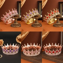 跨境爆款厂家直供大圆生日水钻皇冠新娘头饰欧美热销蛋糕摆件发饰