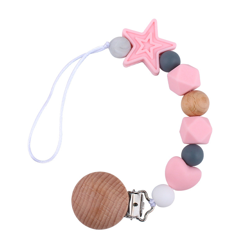 Suministros para bebés calmante clip de chupete de silicona bebé estrella de cinco puntas cadena anti-gota cuentas de silicona Cadena de chupete Comercio exterior Nuevo