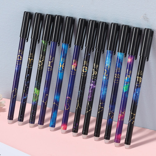 Creative stationery twelve constellations erasable pen easy to erase simple 0.5mm crystal blue charcoal black wholesale