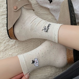 Cute Cartoon Cotton Socks Point Yarn Stacked Socks Women's South Korea Ins Women's Socks Four Seasons AB Embroidered Animal Bow