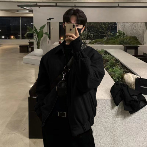 Leather-look faux fur Korean-style autumn/winter men's cool handsome streetwear jacket, winter high-end style fashion clothing