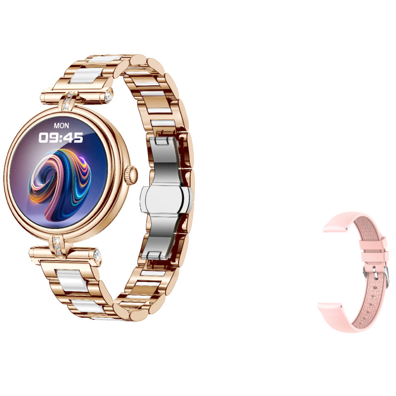 Reloj de oro rosa + acero sólido + silicona (doble correa)