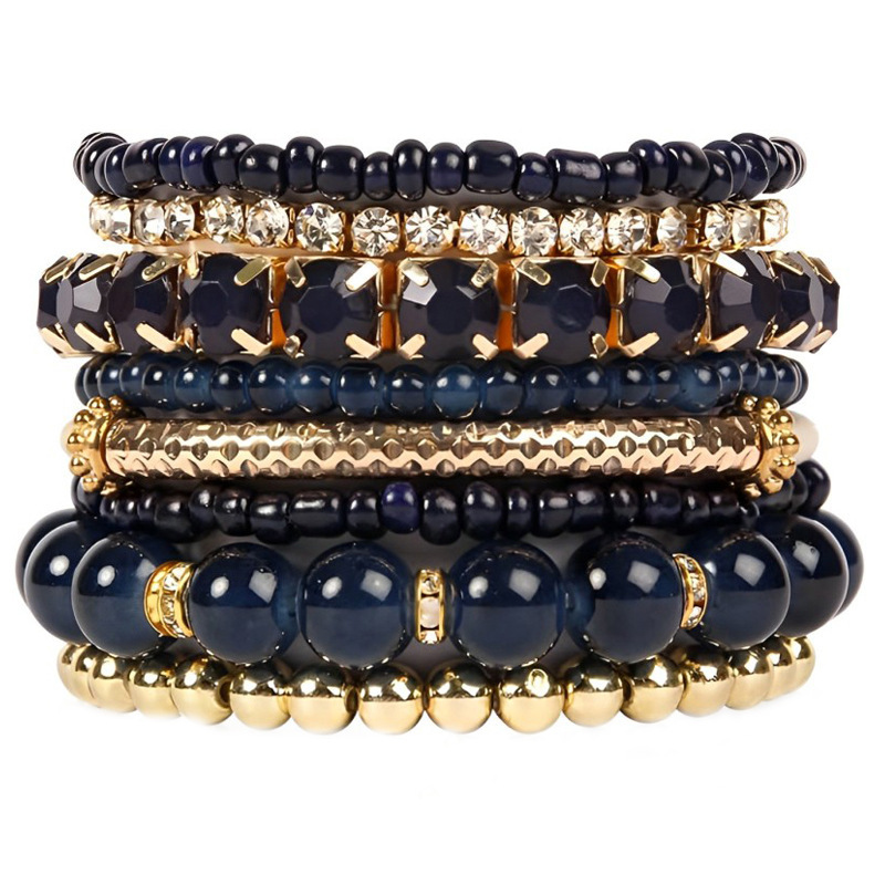 Amazon's Popular Colorful Multi-Layered Bohemian Elastic Bracelet with Sparkling Diamond Glass Stacked Rice Beads Beaded Bracelet for Women