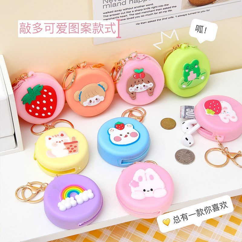 Portable Cute Macaron Color Silicone Coin Purse Korean Cartoon ins Style Coin Storage Bag Headset Key Bag