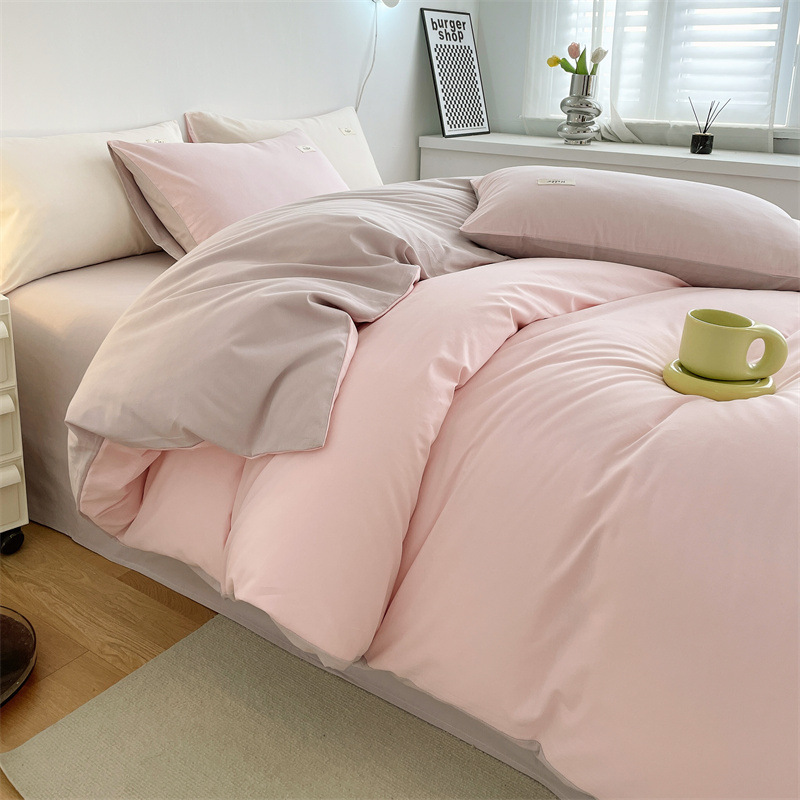 Estilo simple algodón lavado de algodón traje de cuatro piezas 100 algodón individual funda de edredón otoño e invierno dormitorio de estudiantes ropa de cama