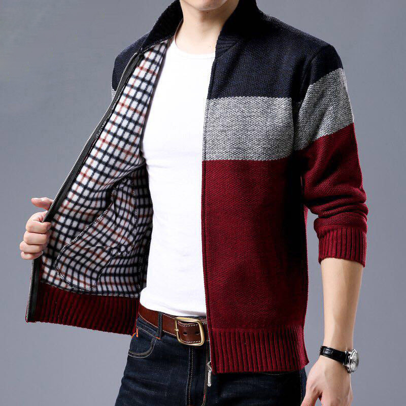 Two-tone insulated knitted cardigan with zipper