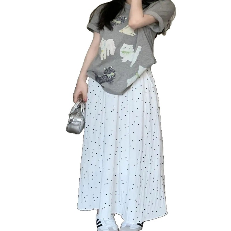 甜美风粉色波点半身裙女2025夏季款宽松高腰显瘦遮胯A字裙大摆裙|undefined