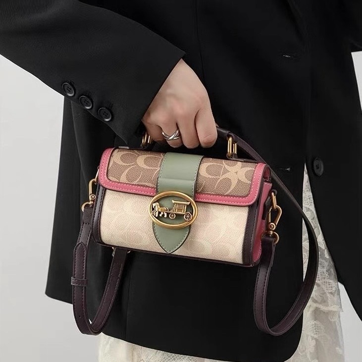 Luxury Genuine Leather Small Square Handbag For Women 2025 New Arrival Contrast Color Fashion Crossbody Shoulder Bag - Thumbnail 3