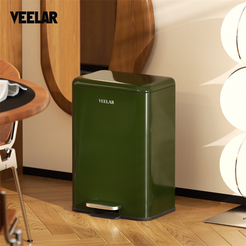 Veelar Trash Can Bauhaus Green Household Living Room Foot-Operated with Lid Light French Style High Aesthetic 2025 New Model Veelar Trash Can Bauhaus Green Household Living Room Foot-Operated with Lid Light French Style High Aesthetic 2025 New Model