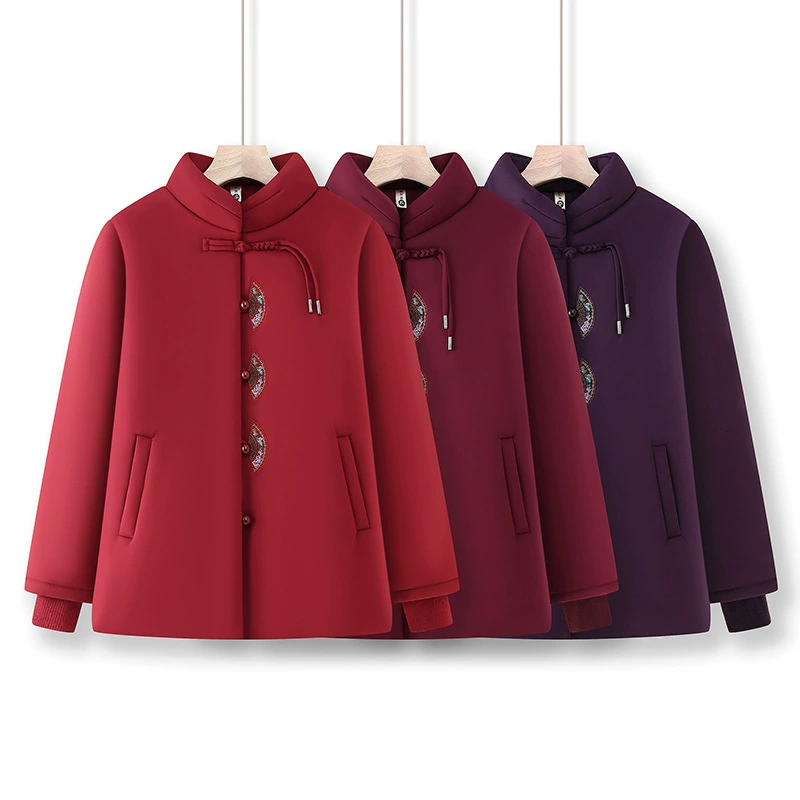 Средние и пожилые женщины бабушки зимняя куртка плюс бархат теплая хлопчатобумажная одежда пожилая женщина топ мама костюм Тан