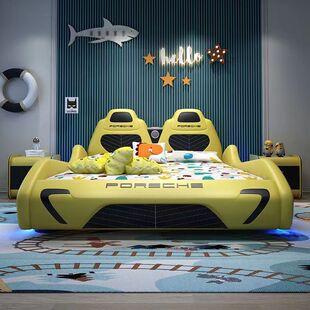 Modern Luxury Children's Bed for Boys, Creative Solid Wood Single Bed, Racing Car Split Bed, Magic Car Bed