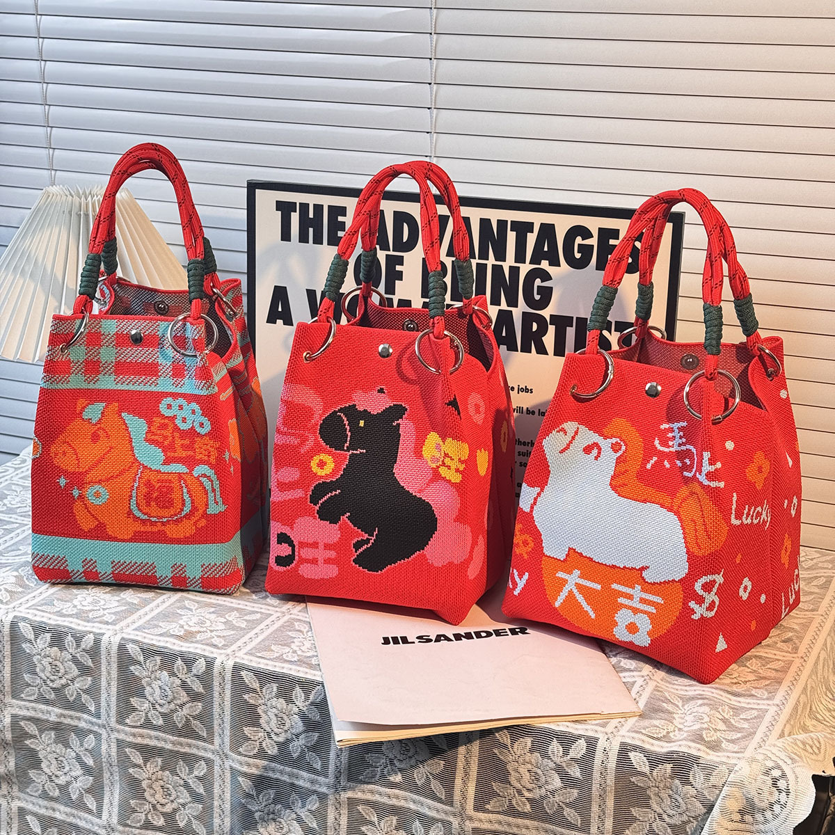 原创版权针织环扣包便携上班外出大容量手提包通勤小方包收纳包包