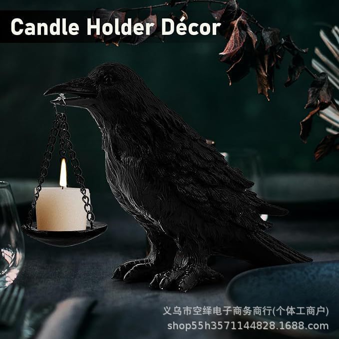 クロスボーダー新製品偽カラスランプスタンドハロウィン装飾屋内カラスランプティーキャンドル燭台家具樹脂像ランプ|undefined