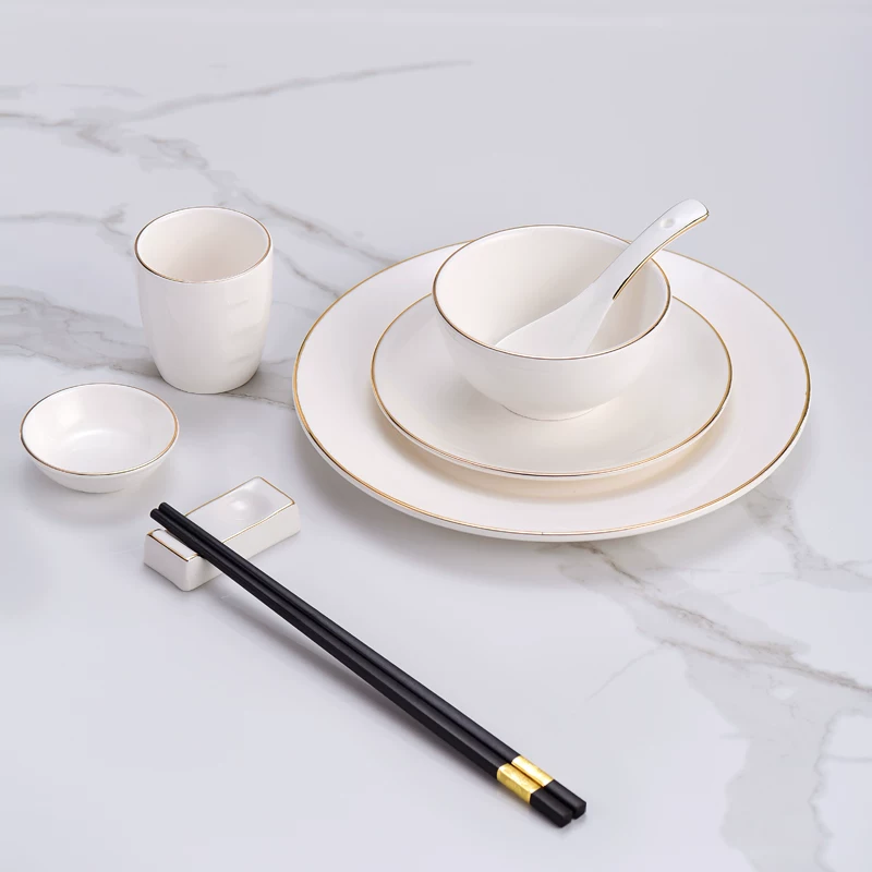 ✅444Z Hotel Ceramic Phnom Penh Table Tableware New Chinese Style Club Plate Bowl Bone Dish Set Customized Three Four