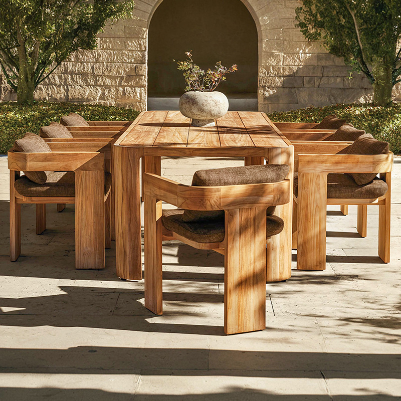Mesa y sillas de teca al aire libre patio jardín terraza muebles de ocio hotel villa balcón impermeable tabla de madera maciza