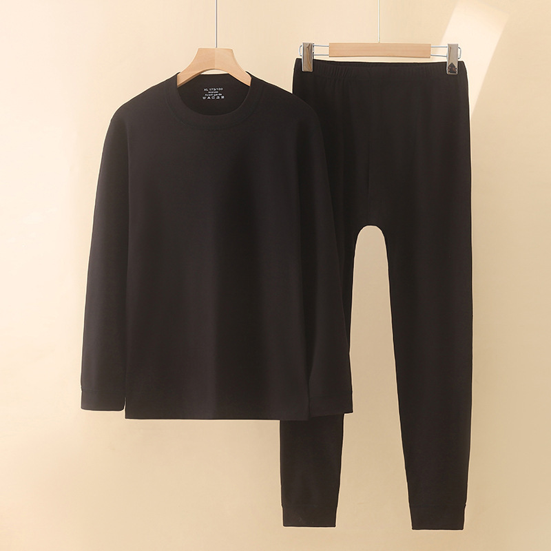 Wow, quick return! Autumn/Winter Double-Sided German Fleece Men's Thermal Underwear, Long Johns, Round Neck, Solid Color Set