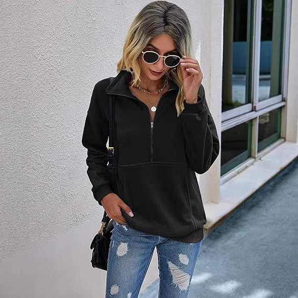 Women's Retro Sweatshirt Fashion Half Zip Fleece Sweatshirt Hoodie