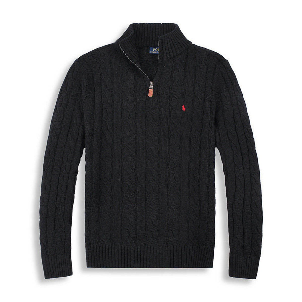 Cross-Border Embroidered Pony Logo Ralph Rl European and American Retro Half-Zip Cable Knit Sweater
