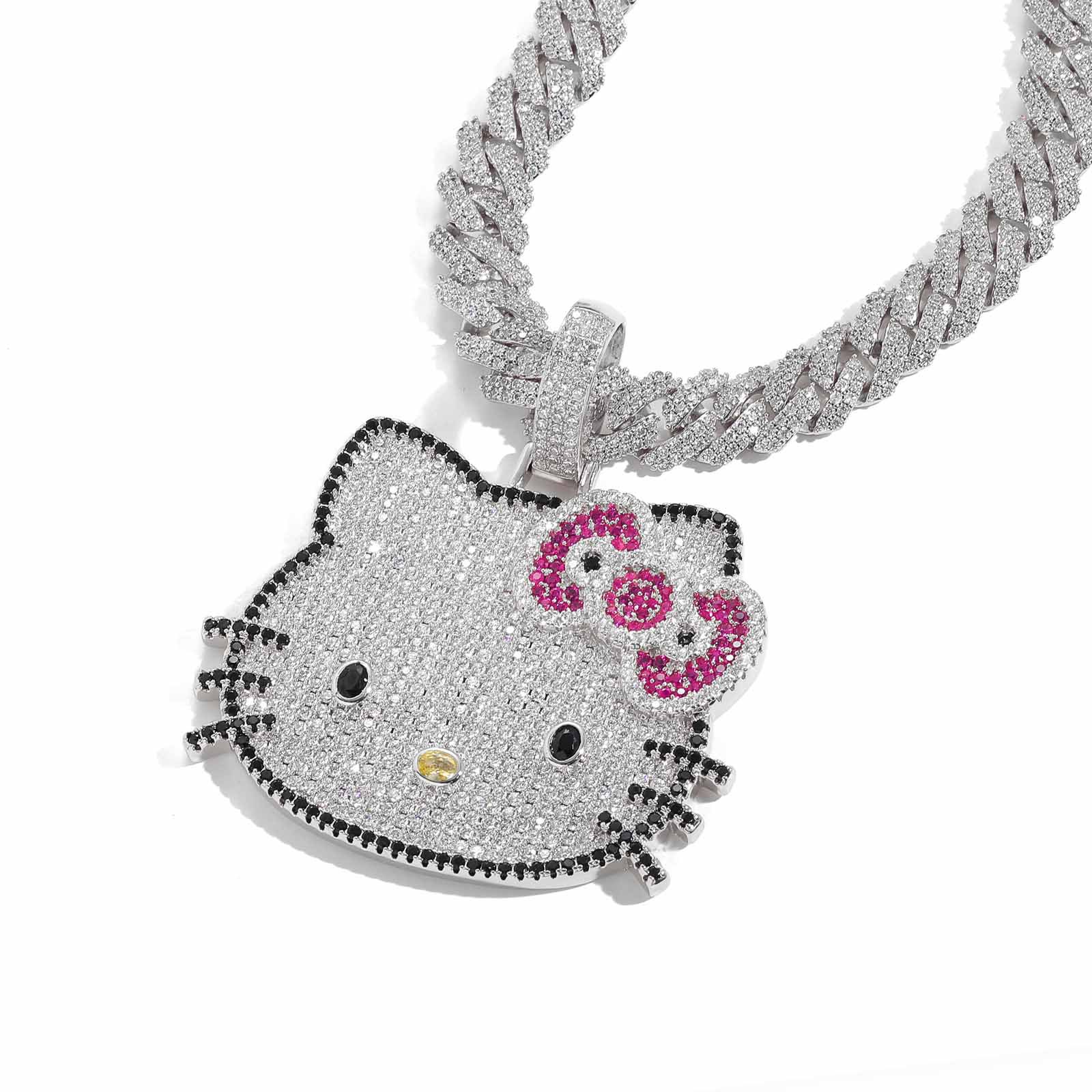 Nuevo gato colgante pequeño animal lindo hombres y mujeres Rosa ZIRCON sólido personalidad hip hop collar de una pieza entrega