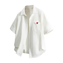 跨境批发新款男士夏季爱小红心袖标衬衫 帅气时尚短袖白衬衫爱心