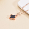 Golden necklace stainless steel, pendant, accessory, four-leaf clover, pink gold, light luxury style, simple and elegant design