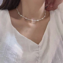 S925纯银小圆珠纯天然淡水珍珠拼接项链女简约轻奢高级感小众颈链
